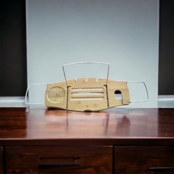 Luxury Wood Bathtub Caddy Bathtub Tray,Book,Glass,Candle, Soap,Wash Cloth, Sham - Picture 1 of 7